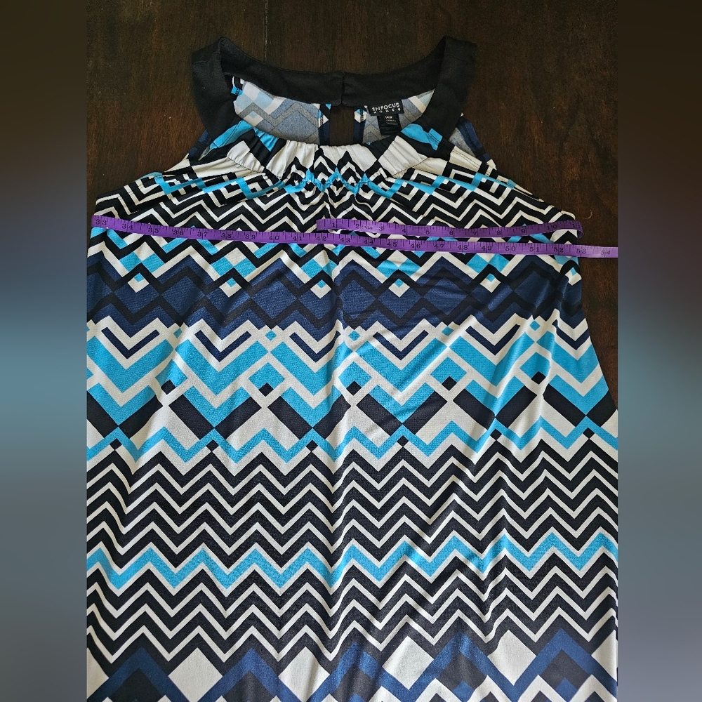 Enfocus Woman Chevron Halter Dress Sharkbite Hem Blue Black 16W - Picture 11 of 15